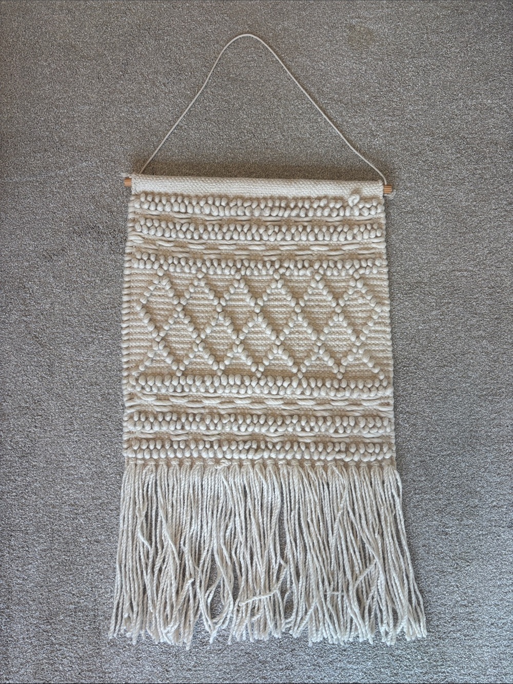 SET OF TWO Handwoven Cream Macramé Wall Tapestry - Boho Textured Hanging